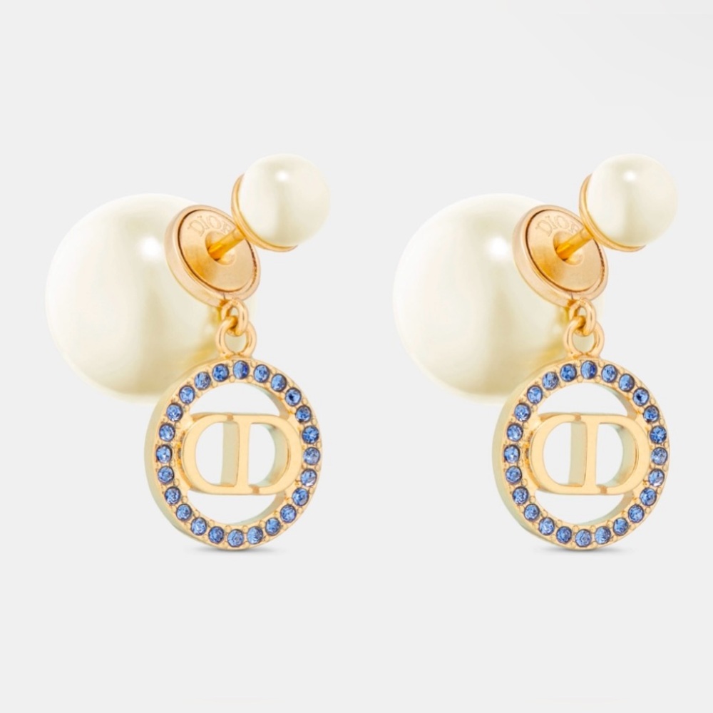 DIOR TRIBALES EARRINGS Gold-Finish Metal, White Resin Pearls and Blue Crystals